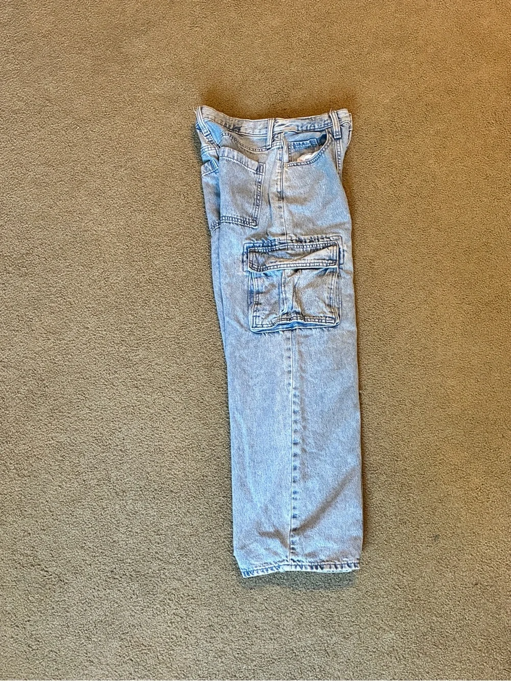 Old Navy Girls Wide Leg Light Blue Denim Jeans Size 14 Pants With Cargo Pockets